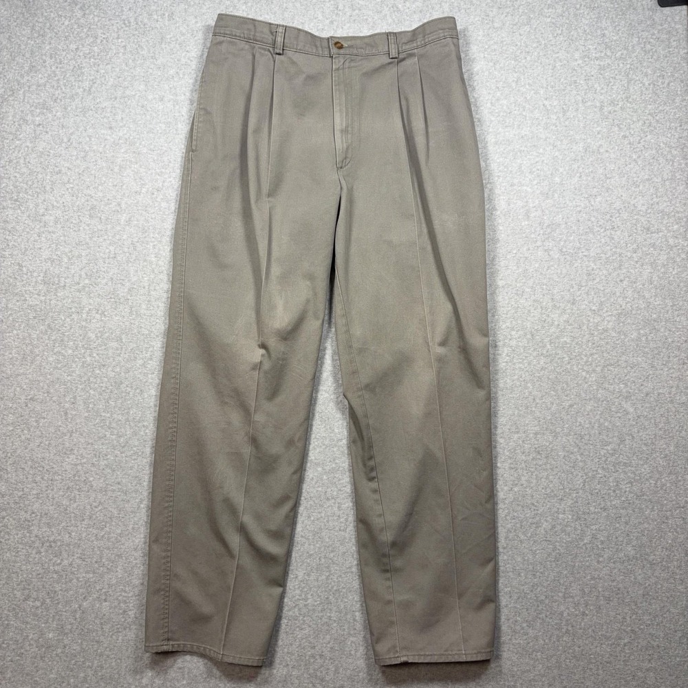 Duxbak Pants Mens 36x32 Beige Pleated Canvas Straight Made USA Cotton Casual